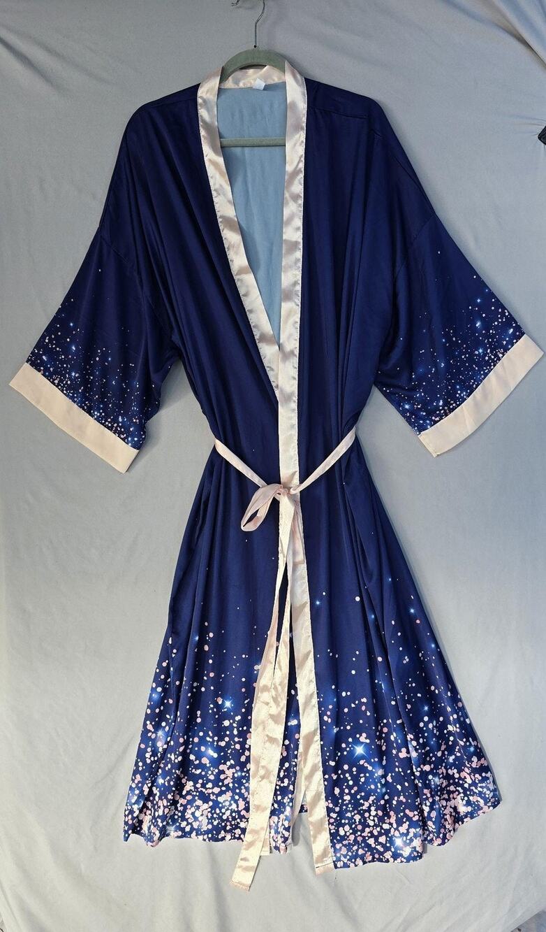 Pixe Lady Plus Robe Womens Blue print confetti Print Kimono Satin Belted